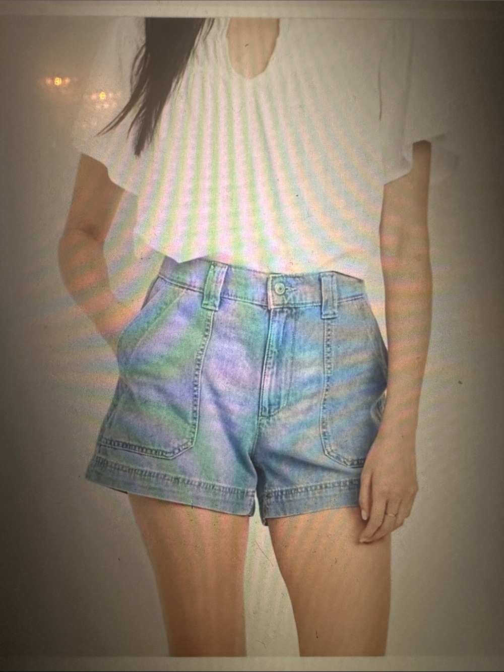 Women’s Old Navy OH Chino High-Rise Light Blue Denim Shorts, size Large